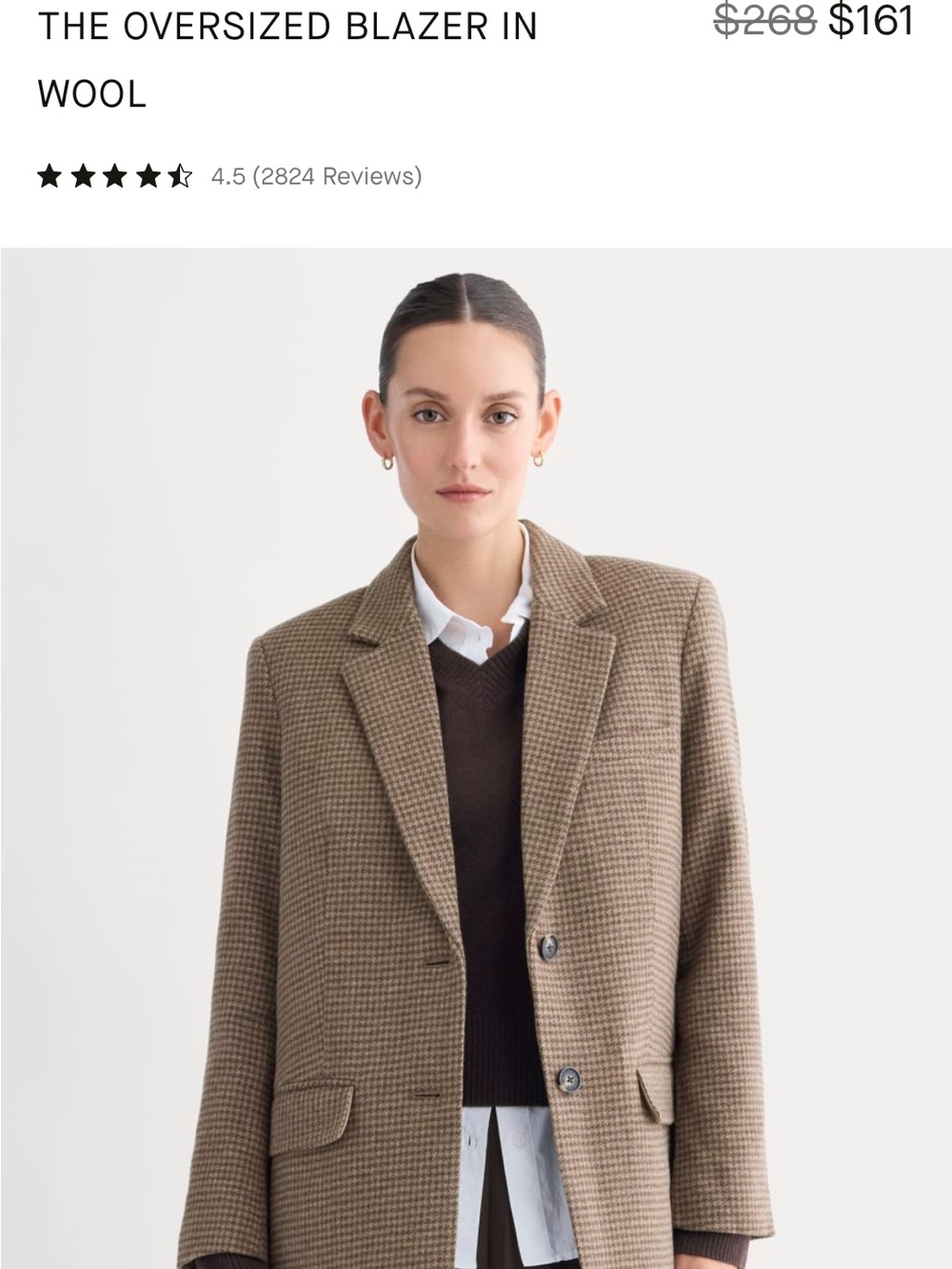 Everlane Oversized Wool Blazer in Brown Houndstooth - Picture 2 of 9